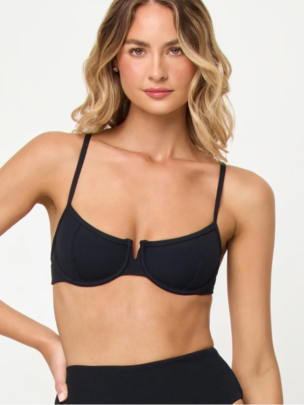 L*Space Black Hunter Ribbed Underwire Bikini Top Size Medium